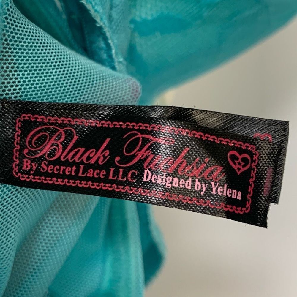 Black Fuschia By Secret Lace Allover Lave Longline Bra Teal Size 34B - Picture 6 of 7